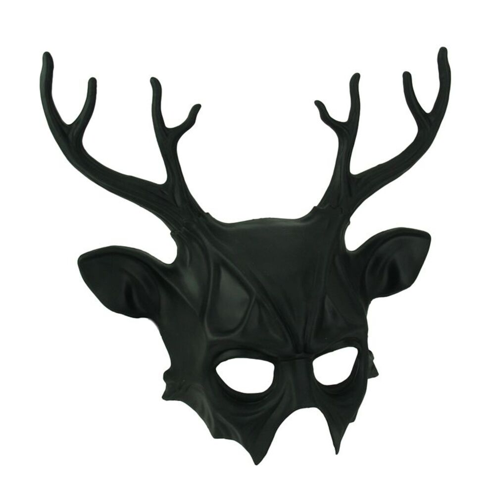 Dark Demon Matte Black Wicked Deer Adult Costume Mask